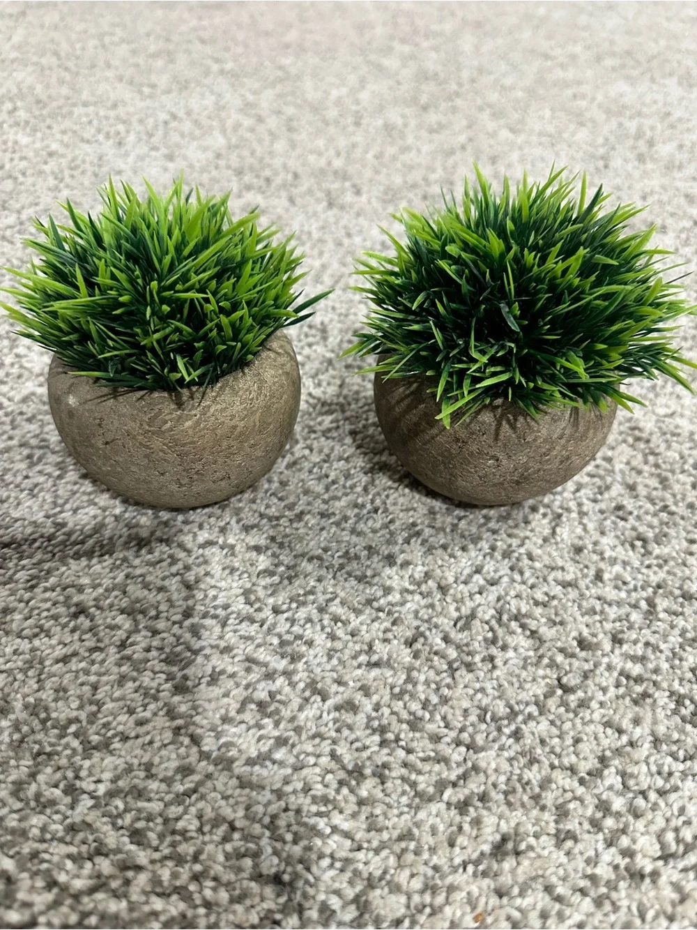 Set of 2 Faux Grass Ball Planters in Green and Tan
